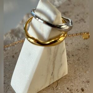 Adjustable 14K Gold Plated or Classic Sterling Silver S925 Wave Ring